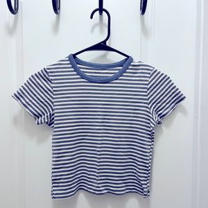 Brandy Melville Cropped Blue Stripped T-Shirt XS